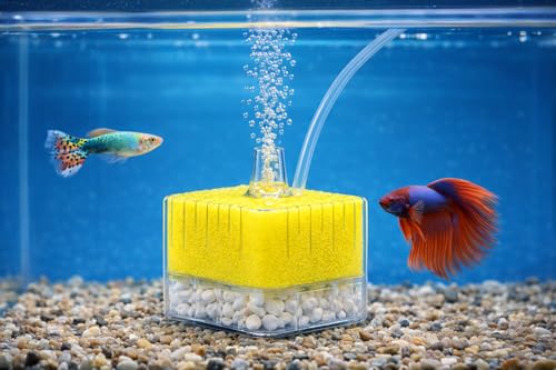 Image of VAYINATO BL-A02 Yellow Mini Internal Bio Sponge Filter with Media for Aquarium Fish Tank Fit for 2 Feet Tank | Betta Bowl Filter | Free 2M Air Tube (Air Pump Not Included) By Petzlifeworld