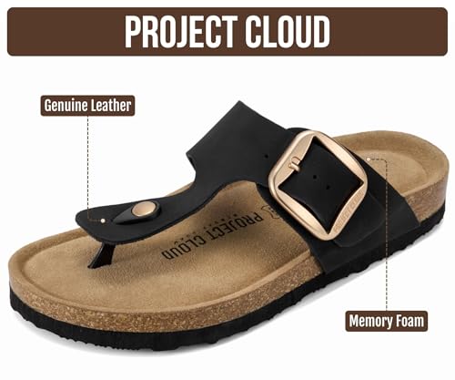 Image of Project Cloud Womens Sandals 100% Genuine Leather Thong Sandals for Women - Memory Foam Insole Women Sandals - Non-Slip Flip Flops for Women - Lightweight Sandals Women Footwear 2026