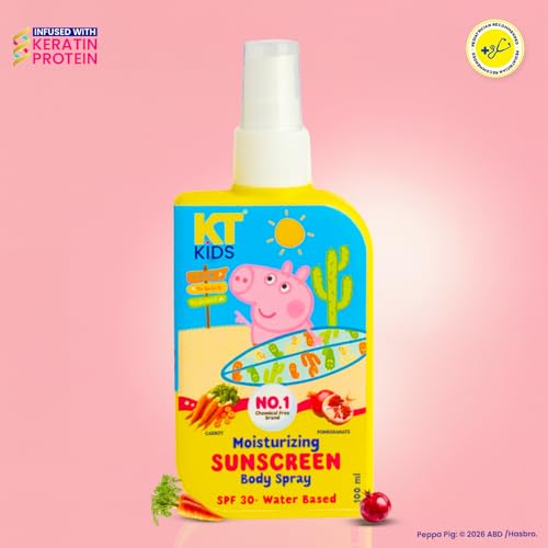 Image of Peppa Pig Mineral Sunscreen SPF30 Spray for Kids | Pediatrician Certified & 100% Vegan | Broad Spectrum UVA /UVB PA++++ | Swimming & Beach | Carrot & Pomegranate |100ml
