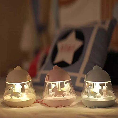 SHINE Kids Play Carousel Music Night Light Touch Turing Around Light for Home 2W with DC 5V USB Cable Pink Color
