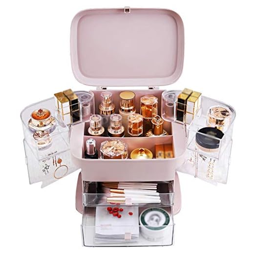 HENGGE LED-upplyst makeupbox läppstift kosmetika hudvård smycken hylla med lock multifunktion förvaringsbox, rosa, vanliga modeller
