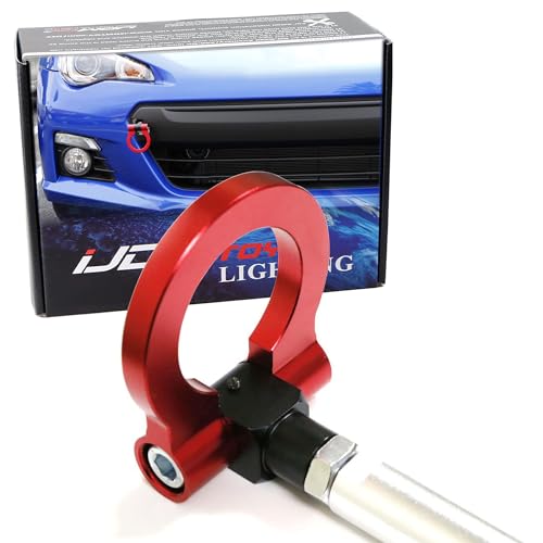 iJDMTOY Red Track Racing Style Front Tow Hook Ring Compatible with Subaru BRZ WRX STi, Scion FR-S Toyota 86, Made of Lightweight Aluminum