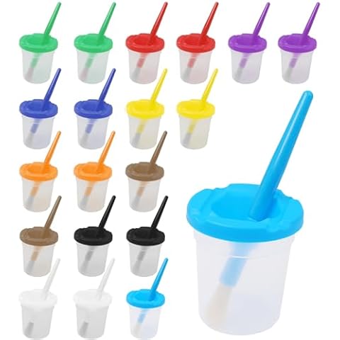 Zilphoba 20pcs Paint Cups with Lids for Kids, 10 Different Color Spill Proof Learning Cups for Young Artist Cover