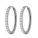Beydodo Pendientes de aro de acero inoxidable para mujer, aretes de moda para hombre, redondos con circonita cúbica, Regular, Circonia cúbica