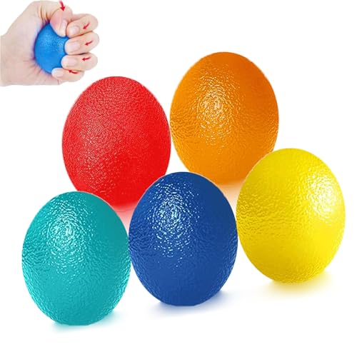 Set di 5 Palline Antistress Mano Terapia, Diversi Gradi di Durezza Morbido, Medio e Duro, Palline Ovali Fisioterapia Mano Per Alleviare Lo Stress, Rafforzare la Presa della Mano, e la Riabilitazione