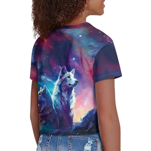 Image of Girls Crop Tops Cute Short Sleeve Shirts Fashion Tees for Kids Casual Crewneck Blouses Size 8-16 Years
