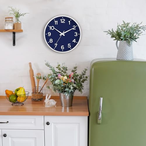 Image of Roymnie Wall Clock 12 Inch Silent Wall Clocks Battery Operated- Modern Non Ticking Analog Clock Decorative for Living Room Bedroom Office Kitchen(Navy Blue)