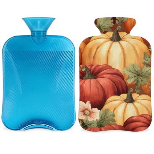 Hot Water Bottle with Soft Cover,2L Fantastic Pumpkin Hot Water Bag for Hot and Cold Compress, Hand Feet Warmer, Magic Pumpkin Rubber Hot or Cold Water Bottle Halloween Christmas Decorations