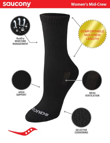 Image of Saucony Women's RunDry Performance Heel Tab Athletic Socks, Available in S-L (8, 16, 24 Pairs)