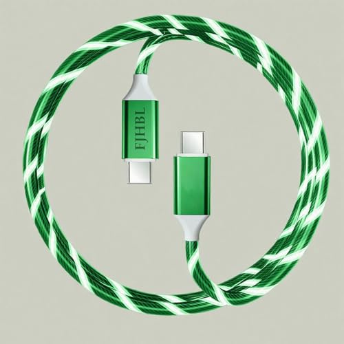 Image of USB Type C to Type C PD Fast Charging Cable Phone Charger High Data Speed Visible Light Up Current Flowing for All USB C Device-39Inches Green.