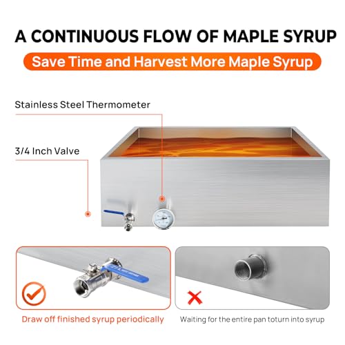 Image of 24x24x9.5 Inch Maple Syrup Evaporator Pan, 304 Stainless Steel with 1 Valve, Professional Grade for Efficient Home Syrup Boiling
