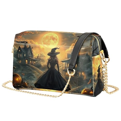 Witch Halloween Scary Moon Crossbody Bags for Women, Small PU Leather Crossbody Purses and Handbags for Shopping Travel