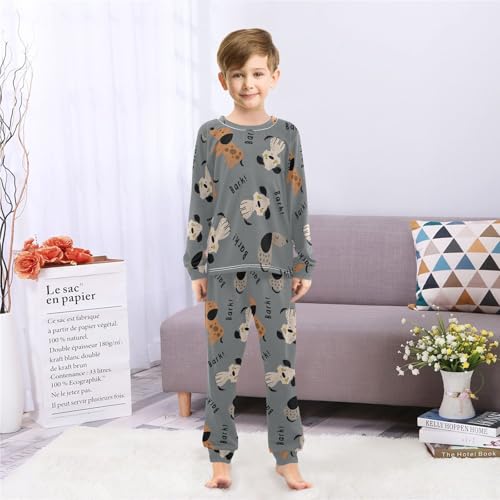 Long Sleeve Pajama Set for Girls Boys Kids,Little Dogs Grey Brown Comfy Nightwear Soft Loungewear,Family Matching PJs Underwear Set 6T4