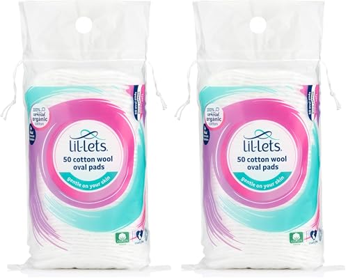 Image of Lil-Lets Cotton Wool Oval Pads, 50 Count, Certified Organic, 100% Pure Cotton Wool, Extra Large, Soft and Absorbent, Gentle on Skin, Dermatologically Tested (Pack of 2)