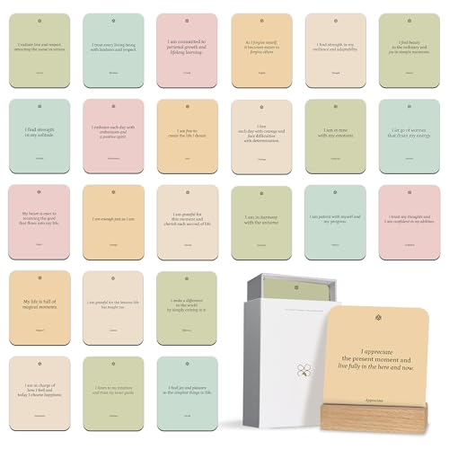 BIROYAL 55 Positive Affirmation Cards for Women | 72 x 88 mm Mindfulness Cards for Family Friends Colleagues | Mental Health Set with Wooden Stand | Positive gifts Spiritual gifts
