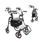 KMINA Walker for Seniors with Seat, Lightweight Folding Rollator, Adjustable Walking Aid, Aluminum, Black