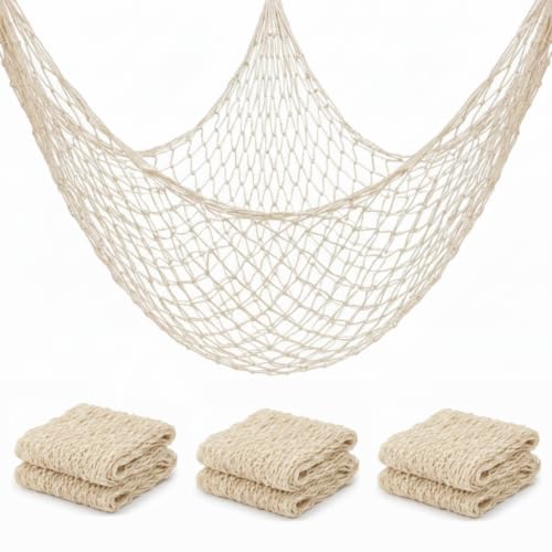 Image of Sukh Fish Net Decorations for Party - 3PCS 39.37 * 78.74 in Fishing Net Decoration Netting for Wall Photo Hanging Nautical Fishnet Table Runner Decorative Ocean Theme Birthday Party Rope Nets