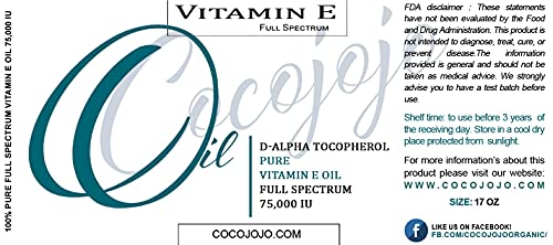 Vitamin E Oil - 100% Pure, Full Spectrum, Undiluted, D Alpha Tocopherol, 75,000 Iu - 16 Oz - For Skin Hair Nails Body Care Hydrating Rejuvenating - Packaging May Vary #TOP3