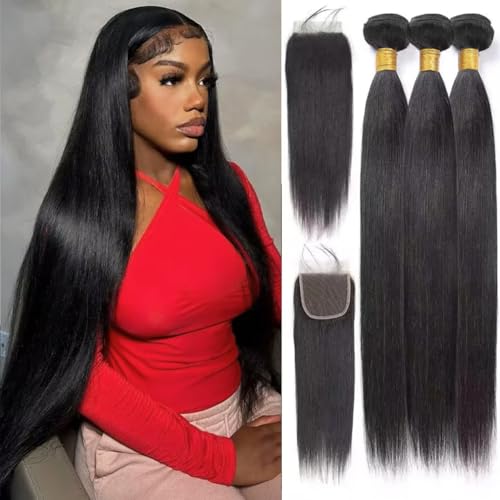Straight Bundles with 4x4 Closure Human Hair