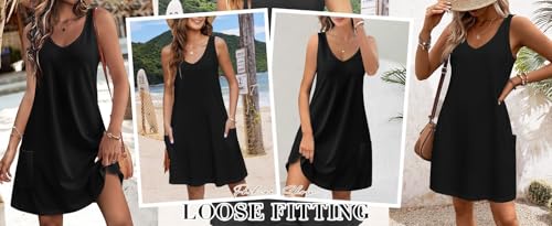 Image of Summer Dresses for Women 2026 Casual V Neck Sleeveless Sundresses Boho Beach Tank Dresses with Pockets