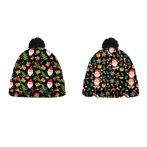 2 Packs Kids Winter Beanie Warm Soft Pompom Knit Hat for Girl Boy3