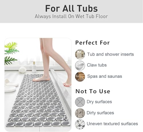 Image of HomeCloud Non-Slip Shower Mat for Bathtub, Anti-Slip Bath Mat with Suction Cups, Drainage Holes & Foot Massage Exfoliating Surface (D Grey)