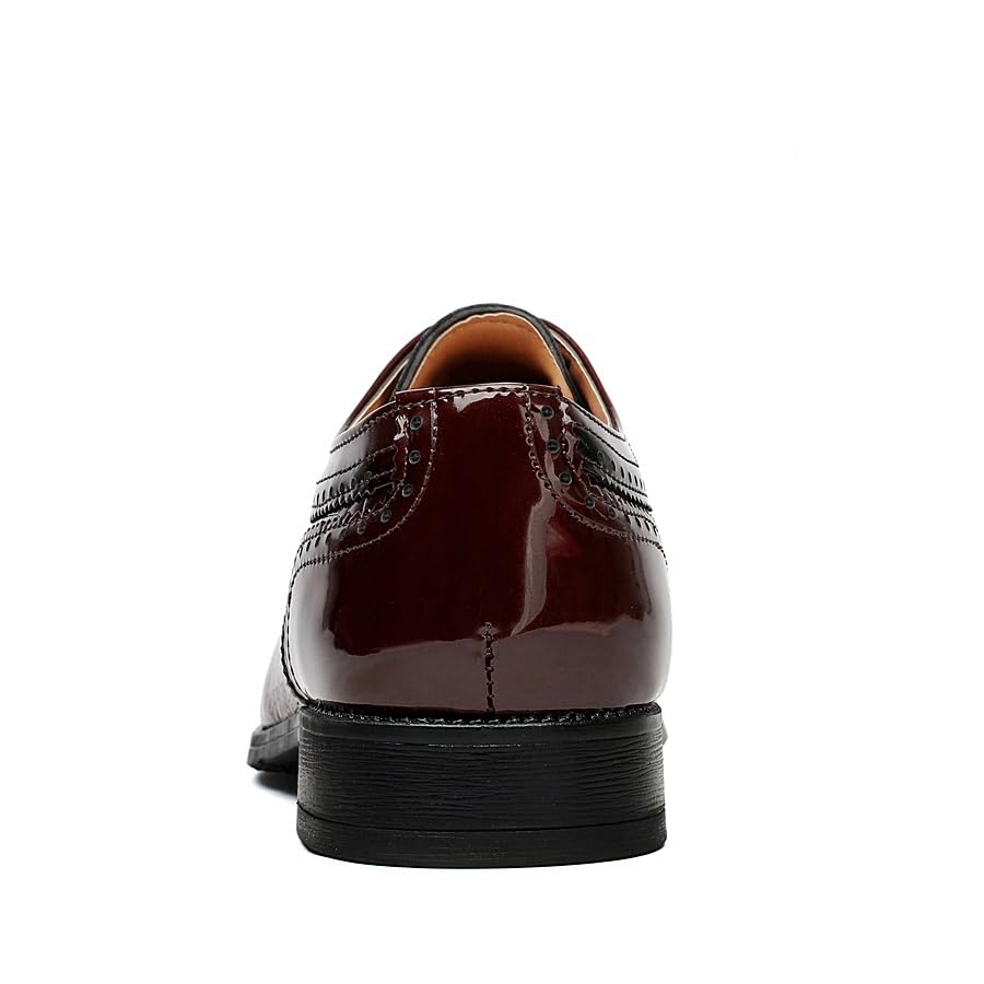 Formal Shoes Dress Oxford for Men Lace Up Square Toe PU Leather Brogue Embossed Wingtips Derby Shoes Non Slip Rubber Sole Slip Resistant Block Heel(Red,9)4