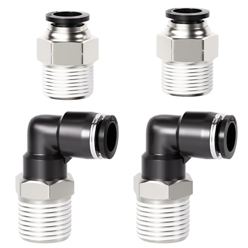 TAILONZ PNEUMATIC Elbow and Straight Combination 3/8 Inch Tube OD x 3/8 Inch NPT Thread Push to Connect Fittings PC-3/8-N3+PL-3/8-N3(Pack of 12)