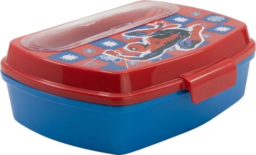Tataway Marvel Sandwich Box Rossa Per Bambini In Plastica Spiderman Uomo Ragno Con Cucchiaio E Forchetta - 2