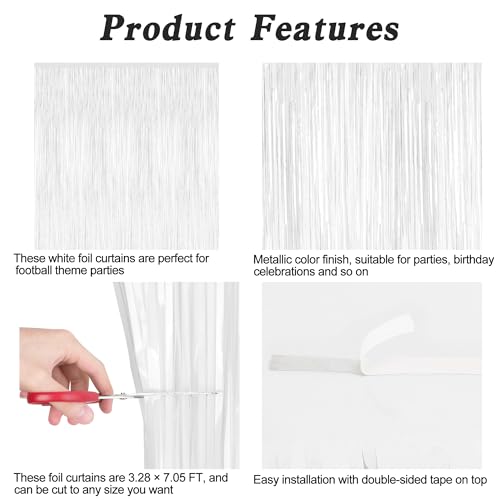 Image of ZATAYE 2 Pack White Foil Curtain Streamer Decorations | White, Metallic Foil, 3.28 x 7.05 FT, Tinsel Backdrop, Foil Curtain Streamer, Party Decor, Photo Booth Door Wall Decor