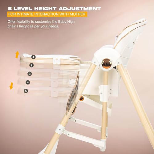 Image of Baybee Nivio 3-in-1 Convertible High Chair for Kids Adjustable Baby Feeding Chair with Swing, Recline, Detachable Tray, 5-Point Harness, Foldable Design, Multi-Height & Footrest Settings 6 Months to 5 Years Kids (White)