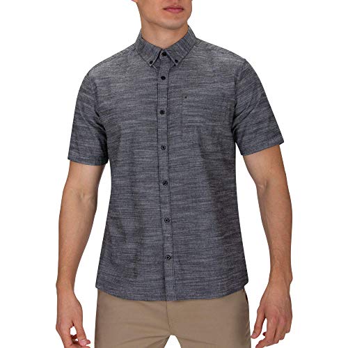 Hurley Men's One & Only Textured Short Sleeve Button Up, Black, L