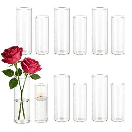 Vase Cylindrique en Verre pour Centre de Table: Hewory 12 Vase Transparent Vase en Verre pour Decoration Mariage - Photophore Verre Vase Verre Transparent pour...