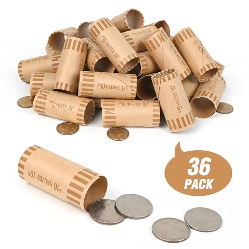 Image of LLIKED 36 PCS Preformed Coin Wrappers Rolls-Halves, Brown