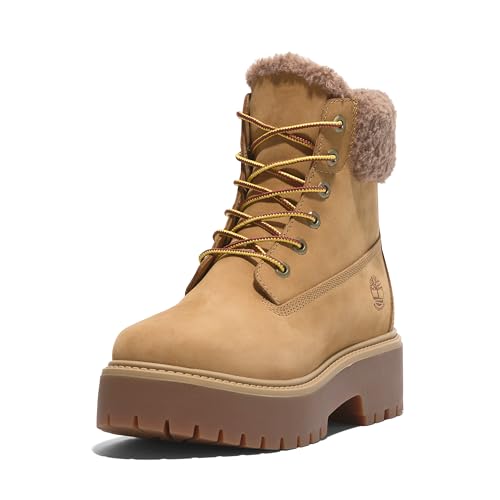 Timberland Women's Stone Street Mid Warm Lined Waterproof Boot, Wheat Nubuck, 8 Medium