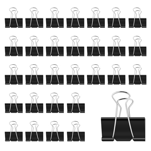 30 Pcs Large Foldback Binder Clips 51 mm Black Binder Clips Paper Clips Metal Black Foldback Clips Clamps Stationary Clips Paper Binder Clip for School Home Supplies