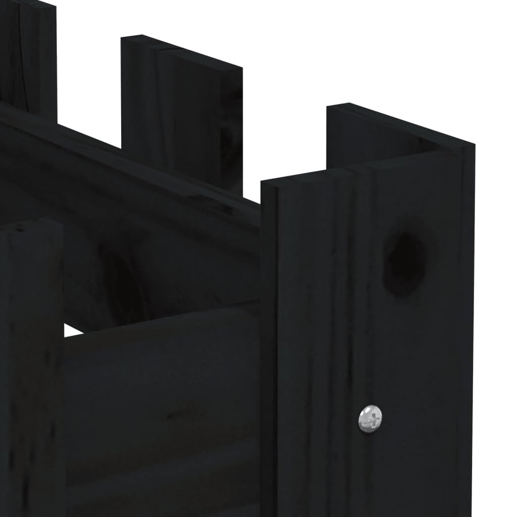 Hochbeet Latten-Design Schwarz aus massivem Kiefernholz 200 x 30 x 30 cm Pflanz Gefäß für Garten Balkon Terrasse Fensterbank, für Blumen Kräuter Gemüse und Dekoration