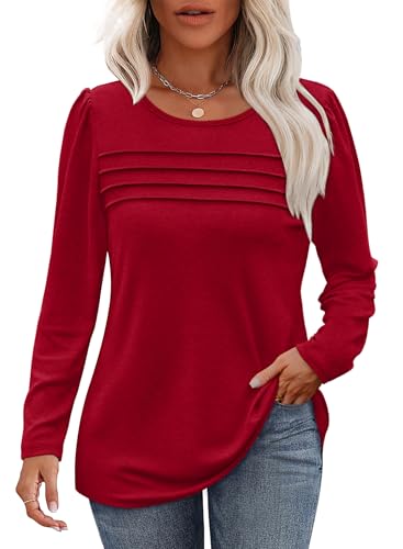 Ladies Tops and Blouses Dressy Casual Long Sleeve Valentine's Day Shirts Fall Fashion 2025 Christmas Outfits Loose Fit Tunic Tops for Leggings Red M