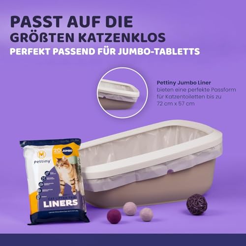 Pettiny Jumbo Katzentoilettenbeutel mit Zugbändern – 20er Pack Kratzfeste Tüten für Riesige Katzentoilette