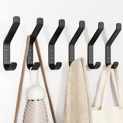 susswiff 6-Stück Garderobenhaken, Kleiderhaken zum Schrauben, Haken für Akustikpaneele, Schlafzimmer, Wohnzimmer, Badezimmer, Wandhaken für Garderobe, Jacken, Hut, Metall, 10CM