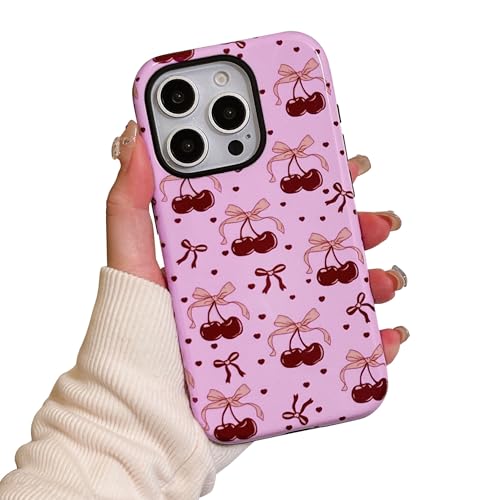 Coque iPhone 14 Pro Max antichoc fine et souple avec motif cœur et nœud cerise rose