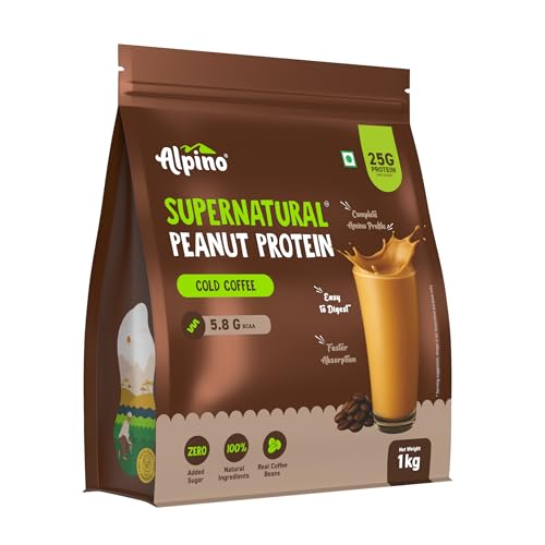 Image of Alpino Supernatural Peanut Protein Powder Cold Coffee 1kg - 25g Plant Based Protein, 5.8g BCAAs, Real Coffee Beans, Vegan