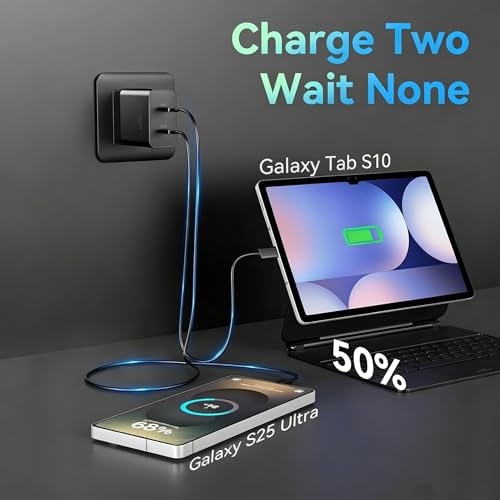 Image of 45W Super Fast Charger Type C for Samsung S26 S25 S24,3Pack 45W Dual Port USB C Fast Phone Charger Block & 6 /10 /10FT Type C Charging Cord for Samsung Galaxy S26 S25 Ultra /S23 /S22,Android,iPhone 17