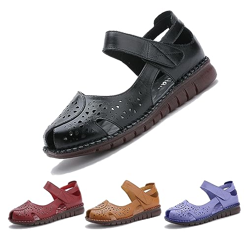 DirraBra Women's Vintage Cutout Closed Toe Gladiator Sandals Comfortable Oxford Soft Bottom Mam Casual Shoes Bohemian Fisherman Outdoor Hook and Loop Flat Sneakers Sandals