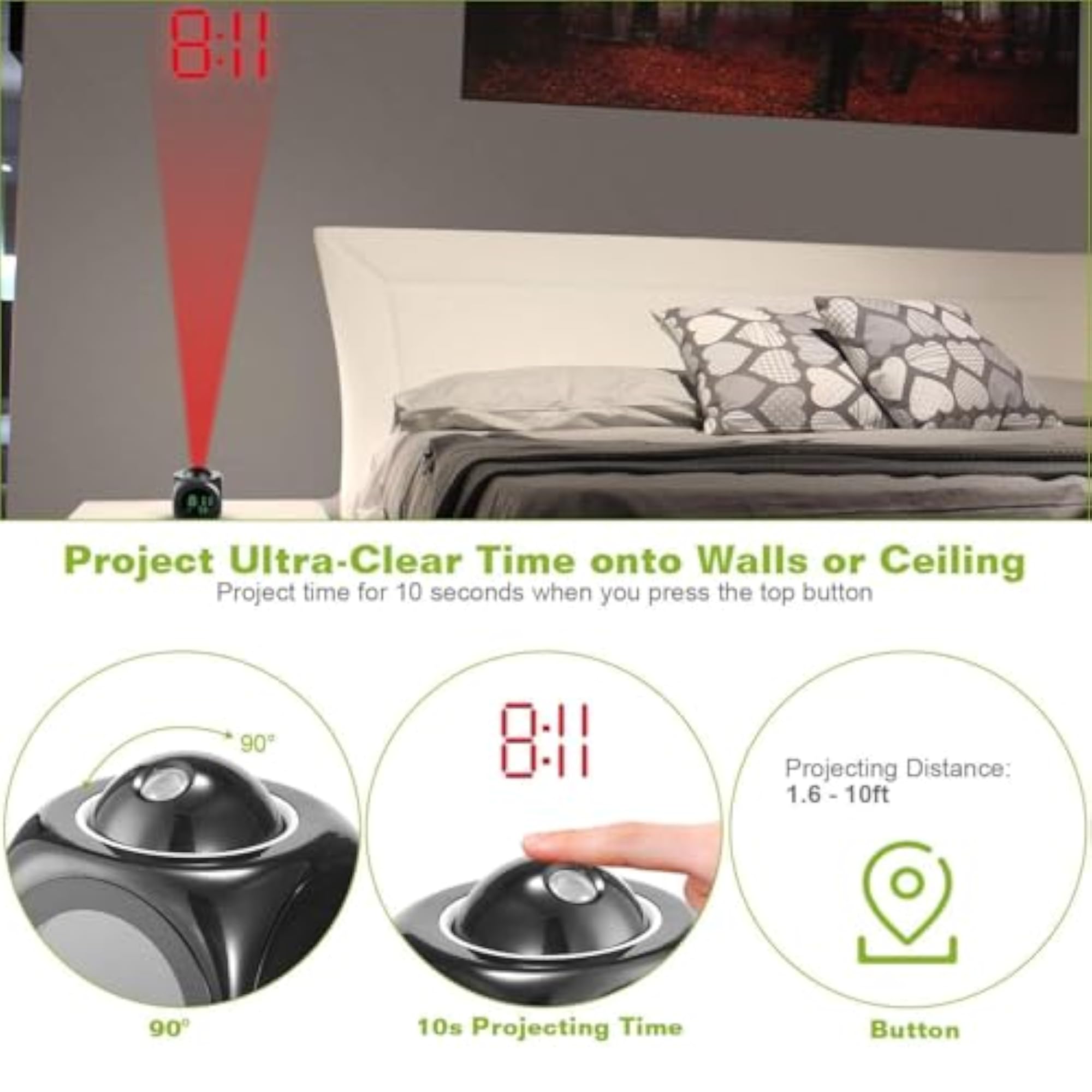 World Digital LCD Projector Alarm Clock with Wall Projection