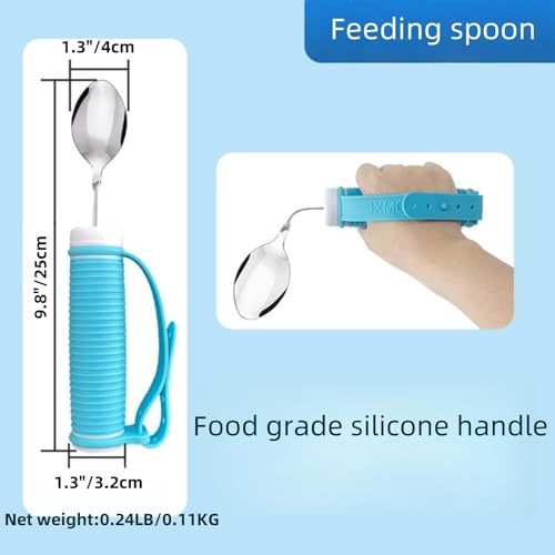 Tremors Elderly Assistance Products,Spoon and Fork Three Piece Set,Handicap Accessories for Daily Living,Adaptive Equipment with Blue Handle Belt,Aids for Living,Eating Utensils Sets. - Image 5