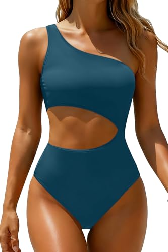 Image of Women's One Piece Swimsuit- One Shoulder Bathing Suit Cutout Tummy Control Swimwear