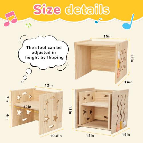 Image of Montessori Weaning Table and Chair Set for Toddlers Age 1-3, Multi-Sensory | Flip Stool to Adjust Height,Blackboard, Animal Matching Maze, Xylophone, Natural Wood,CPC Certification, for Dining, Painting
