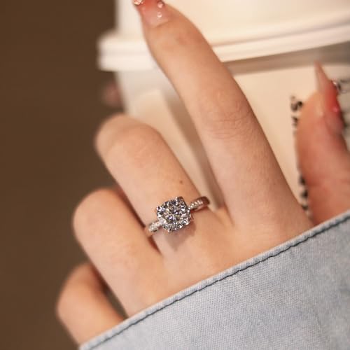 925 Sterling Silver 0.5/1/2 Carat Round Moissanite Engagement Ring Promise Ring Size 5-9 5