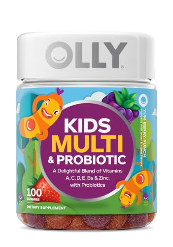 OLLY Kids Multivitamin + Probiotic Gummy Digestive and Immune Support Vitamins A D C E B Zinc Kids Chewable Supplement Berry 50 Day Supply - 100 Count